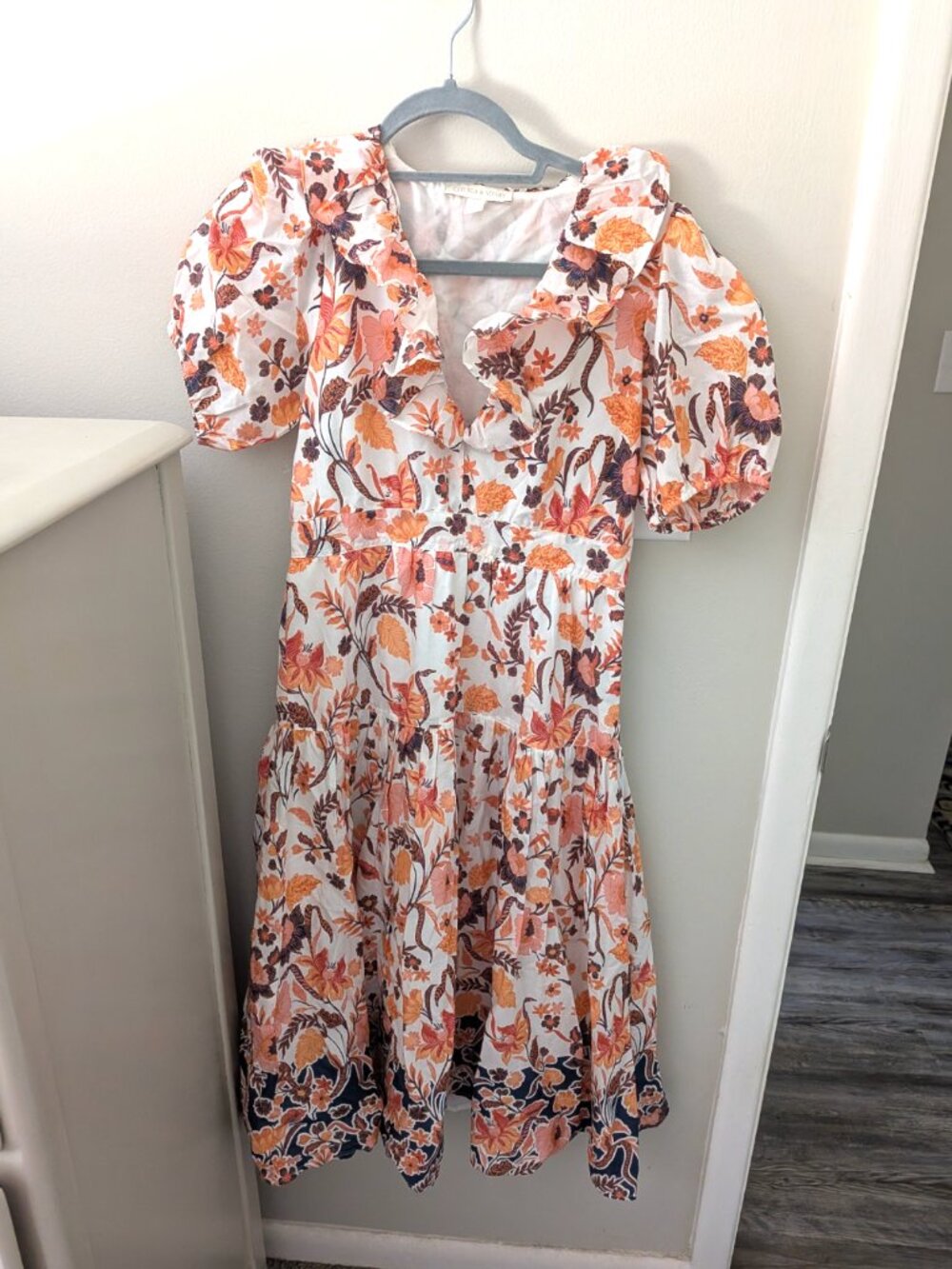 Chelsea & Violet Floral Ruffle Neck Puff Sleeve Tiered Midi Dress Size 2